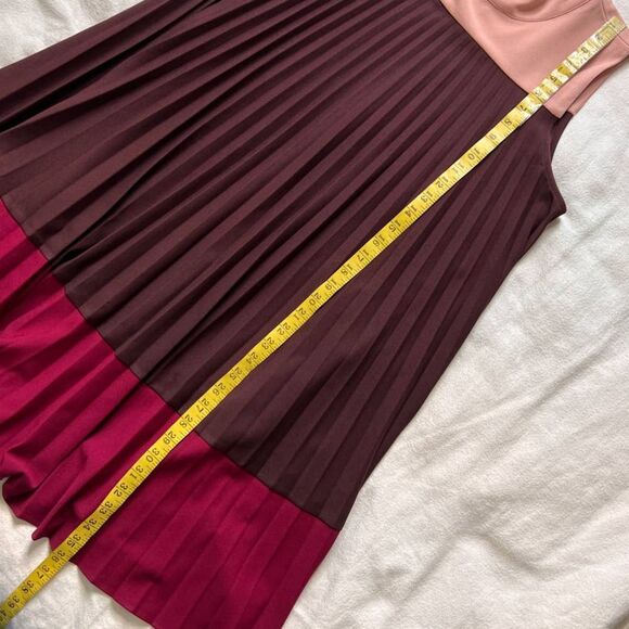 Alfani Color Blocked Blush/Purple/Pink Mock Neck Pleated Sleeveless Dress- 8 - Picture 8 of 13